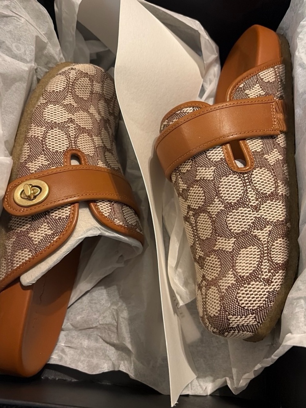 Coach Tan & Brown Signature Canvas Slide Mules - Picture 4 of 4